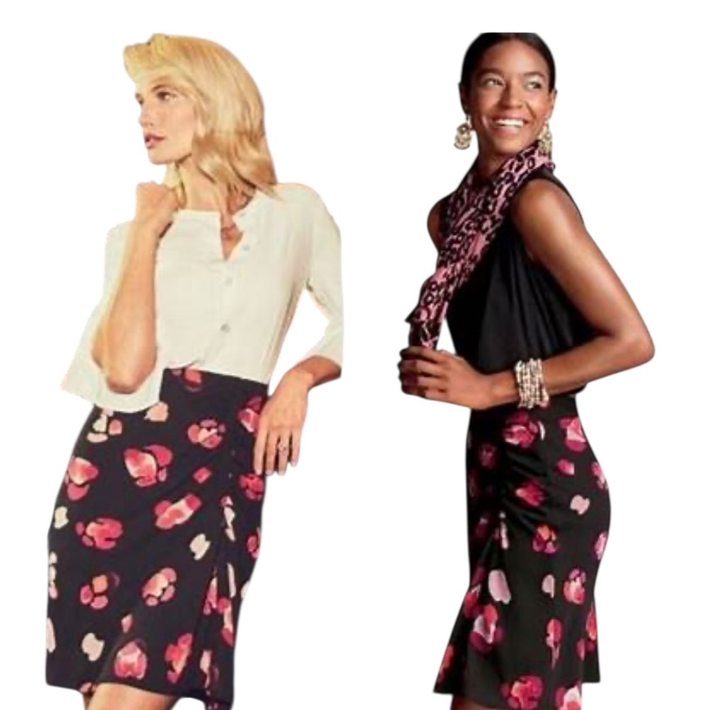 CAbi Petal Floral Ruched Skirt Pink Black Size Small
